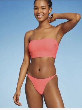 Xhilaration Women’s 2 piece set Bikini Coral Pink High Leg Scoop - NEW